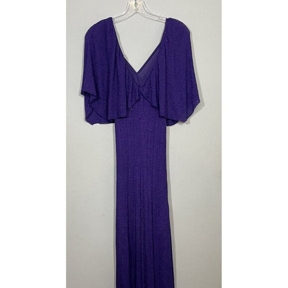 Zara Small Purple Metallic Thread Cape Maxi Dress Gown Evening Knit Shimmer Boho - Picture 10 of 13